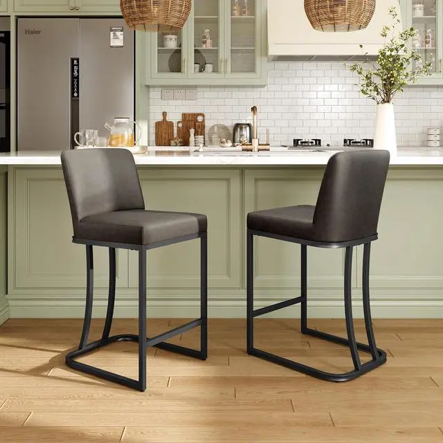 Alt view image 3 of 7 - MAISON ARTS Counter Height Bar Stools with Back Set of 4 for Kitchen Counter, 24 Inch Modern Upholstered Faux Leather Barstools Farmhouse Bar Chairs Luxury Island Stools Support 330LBS, Grey