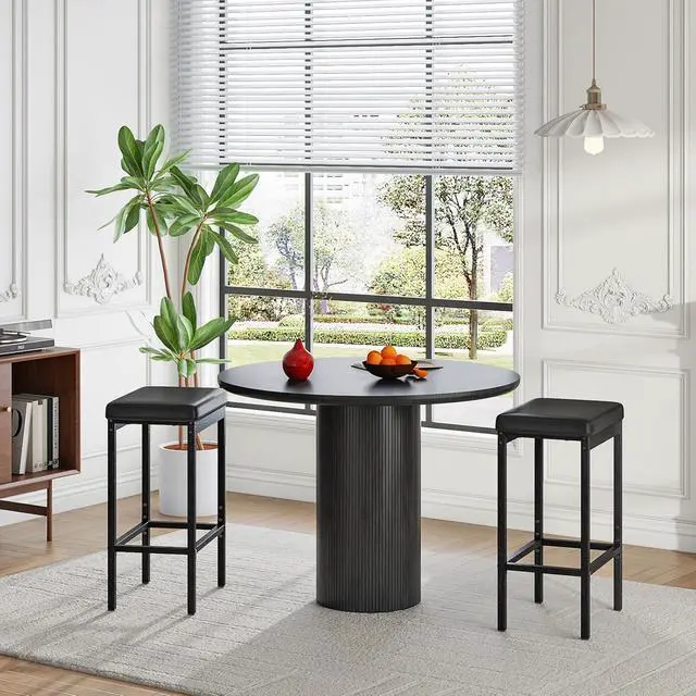 Alt view image 2 of 7 - HOOBRO Bar Stools, Set of 2 Bar Chairs, 24.8-Inch Height Stools, Breakfast Bar Stools, Kitchen Stools, 2" Thick Upholstery, for Kitchen, Dining Room, Cafe, Bar Counter, Black BB21BY01