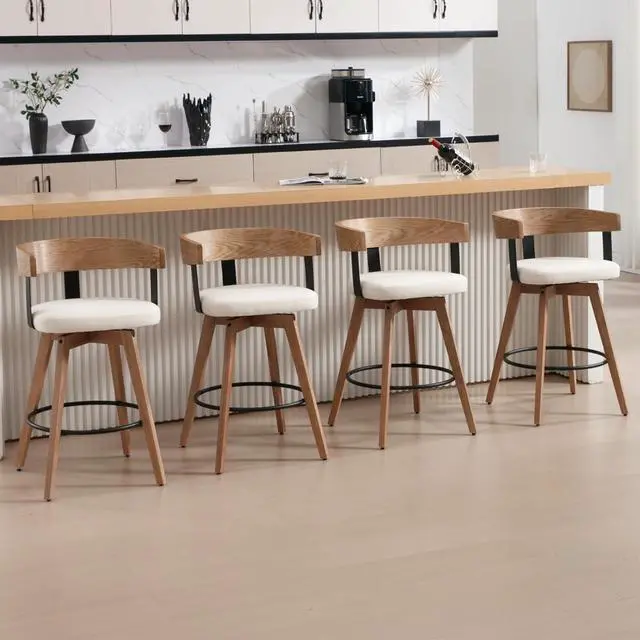 Main image of DUOMAY Swivel Bar Stools Set of 4-26" Counter Height Bar Stool with Footrest - Modern Wood Barstools with Linen Upholstered Seat - 360-Degree Swivel Stool for Kitchen Island Home Bar - White