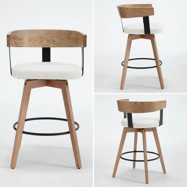 Alt view image 3 of 7 - DUOMAY Swivel Bar Stools Set of 4-26" Counter Height Bar Stool with Footrest - Modern Wood Barstools with Linen Upholstered Seat - 360-Degree Swivel Stool for Kitchen Island Home Bar - White