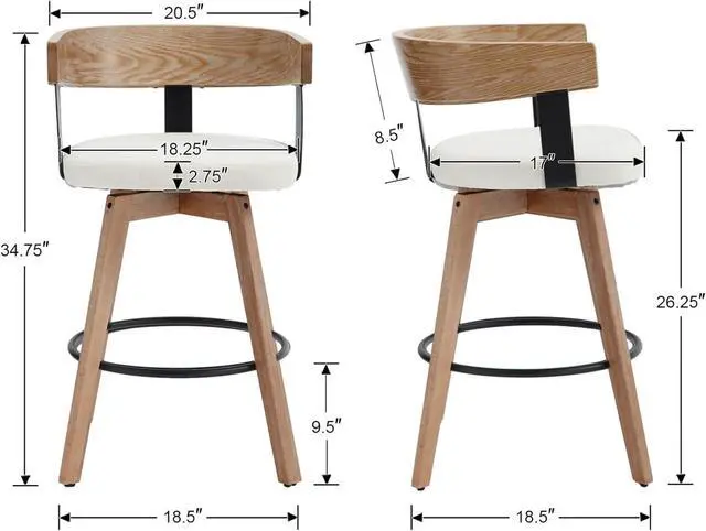 Alt view image 2 of 7 - DUOMAY Swivel Bar Stools Set of 4-26" Counter Height Bar Stool with Footrest - Modern Wood Barstools with Linen Upholstered Seat - 360-Degree Swivel Stool for Kitchen Island Home Bar - White