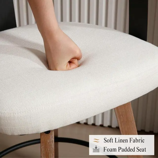 Alt view image 7 of 7 - DUOMAY Swivel Bar Stools Set of 4-26" Counter Height Bar Stool with Footrest - Modern Wood Barstools with Linen Upholstered Seat - 360-Degree Swivel Stool for Kitchen Island Home Bar - White