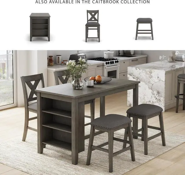 Alt view image 6 of 7 - Signature Design by Ashley Caitbrook Rustic 24.63" Counter Height Upholstered Barstool, Set of 2, Gray