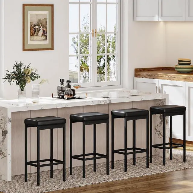 Alt view image 6 of 7 - HOOBRO Bar Stools, Set of 2 Bar Chairs, 24.8-Inch Height Stools, Breakfast Bar Stools, Kitchen Stools, 2" Thick Upholstery, for Kitchen, Dining Room, Cafe, Bar Counter, Black BB21BY01
