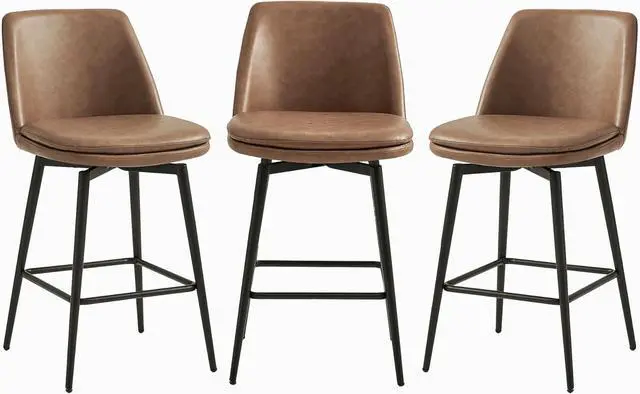 Main image of CHITA Swivel Bar Stools, 27.2" Counter Height Bar Stools Set of 3, FSC Certified Upholstered Modern Counter Stools, Metal Legs, Faux Leather, Saddle Brown
