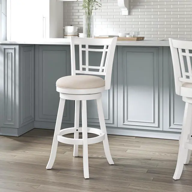 Alt view image 2 of 7 - Hillsdale Fairfox Swivel Stool with Rectangular Lattice Back, Bar Height, White