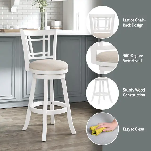Alt view image 4 of 7 - Hillsdale Fairfox Swivel Stool with Rectangular Lattice Back, Bar Height, White