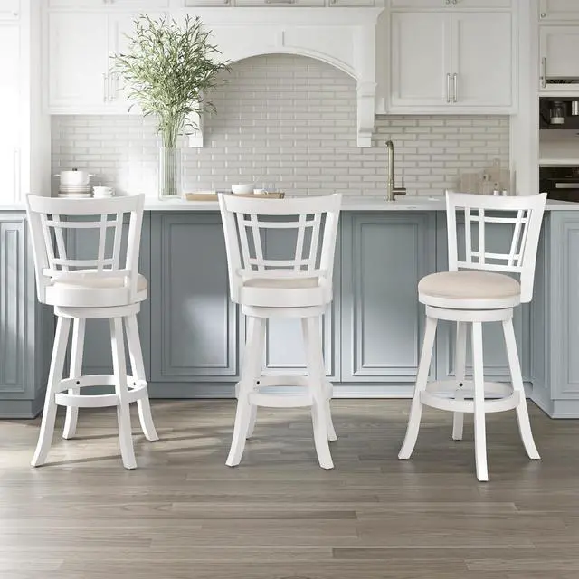 Alt view image 6 of 7 - Hillsdale Fairfox Swivel Stool with Rectangular Lattice Back, Bar Height, White