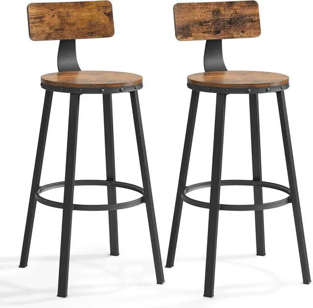 Main image of VASAGLE Bar Stools Set of 2, Bar Height Stools, 28.9 Inches Counter Barstools Chairs with Back for Dining Kitchen Island, Steel Frame, Industrial Style, Easy Assembly, Rustic Brown and Ink Black
