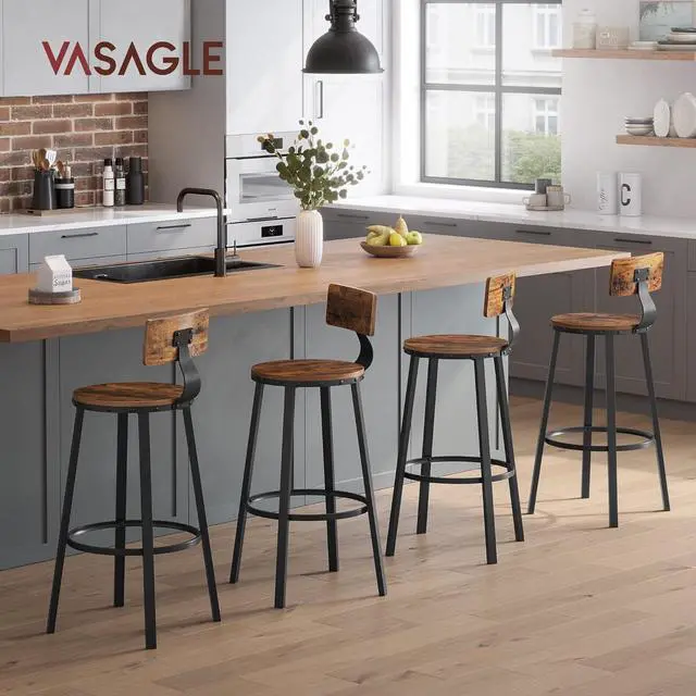 Alt view image 2 of 7 - VASAGLE Bar Stools Set of 2, Bar Height Stools, 28.9 Inches Counter Barstools Chairs with Back for Dining Kitchen Island, Steel Frame, Industrial Style, Easy Assembly, Rustic Brown and Ink Black