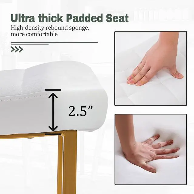 Alt view image 3 of 7 - White & Gold Counter Height Bar Stools Set of 3 for Kitchen Counter Modern Backless Barstools with Upholstered Faux Leather Seat and Metal Frame Industrial 24 inch Bar Chairs
