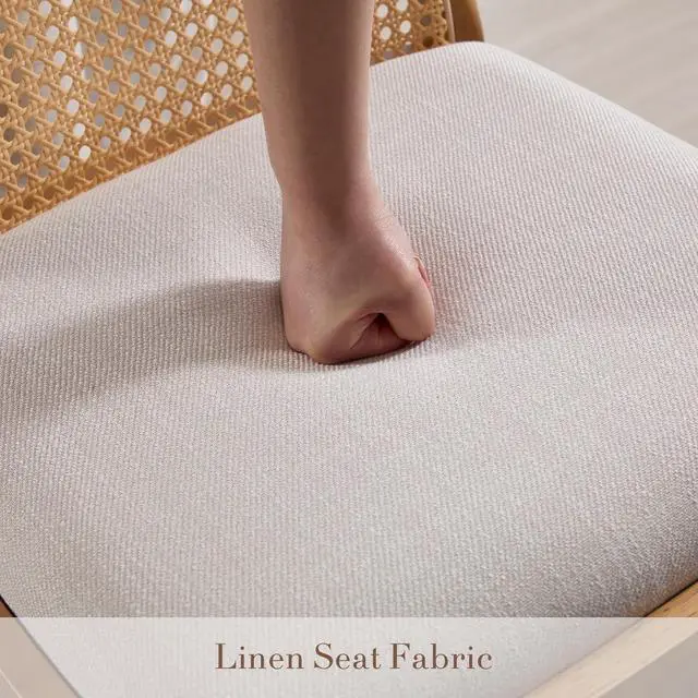 Alt view image 7 of 7 - HEAH-YO Rattan Counter Stools Set of 2, 26 Inches Counter Height Bar Stools with Rattan Backs and Wood Legs, Uphlostered Linen Fabric Counter Height Stool for Kitchen Island, Beige