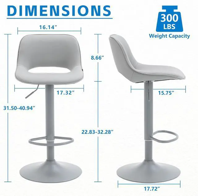 Alt view image 2 of 7 - YOUNIKE Bar Stools Set of 2 All Grey Swivel Barstools, Adjustable Counter Height Bar Stools Faux Leather Upholstered Counter Stools with Hollow Back for Kitchen Island