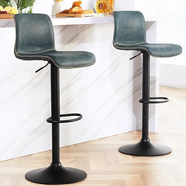Main image of HeuGah Swivel Bar Stools Set of 2, Adjustable Counter Height Barstools with Back, Faux Leather Bar Chairs for Kitchen Island (Deep Teal, Set of 2 (24'' to 32''))