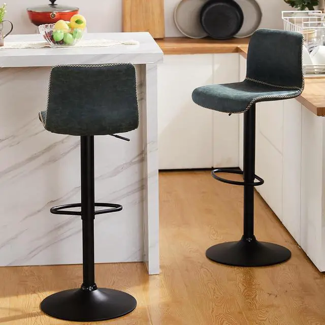 Alt view image 3 of 6 - HeuGah Swivel Bar Stools Set of 2, Adjustable Counter Height Barstools with Back, Faux Leather Bar Chairs for Kitchen Island (Deep Teal, Set of 2 (24'' to 32''))