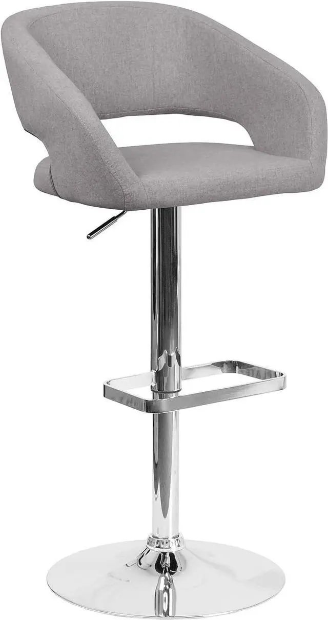 Main image of Flash Furniture Erik Contemporary Adjustable Height Barstool with Footrest and Rounded Mid-Back, Upholstered Bar or Counter Height Stool, Gray/Chrome