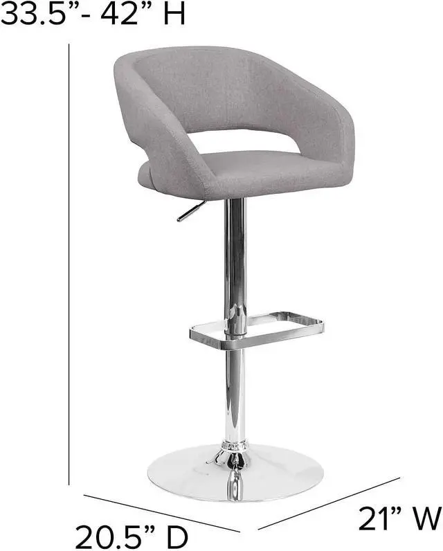 Alt view image 3 of 7 - Flash Furniture Erik Contemporary Adjustable Height Barstool with Footrest and Rounded Mid-Back, Upholstered Bar or Counter Height Stool, Gray/Chrome