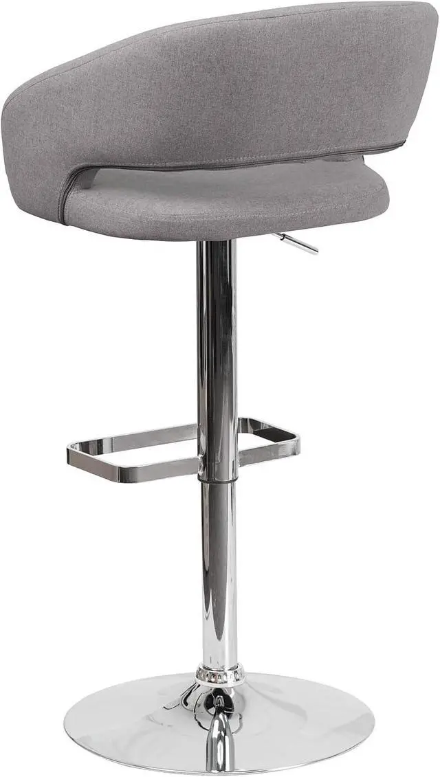 Alt view image 5 of 7 - Flash Furniture Erik Contemporary Adjustable Height Barstool with Footrest and Rounded Mid-Back, Upholstered Bar or Counter Height Stool, Gray/Chrome