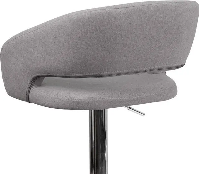 Alt view image 6 of 7 - Flash Furniture Erik Contemporary Adjustable Height Barstool with Footrest and Rounded Mid-Back, Upholstered Bar or Counter Height Stool, Gray/Chrome