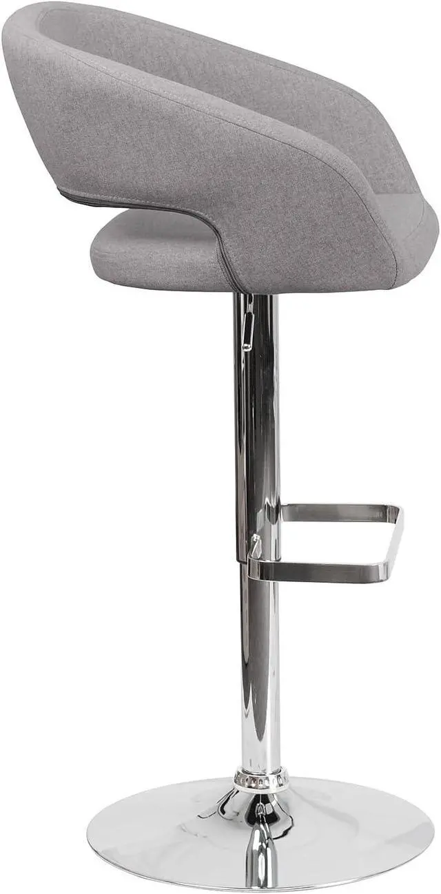 Alt view image 7 of 7 - Flash Furniture Erik Contemporary Adjustable Height Barstool with Footrest and Rounded Mid-Back, Upholstered Bar or Counter Height Stool, Gray/Chrome