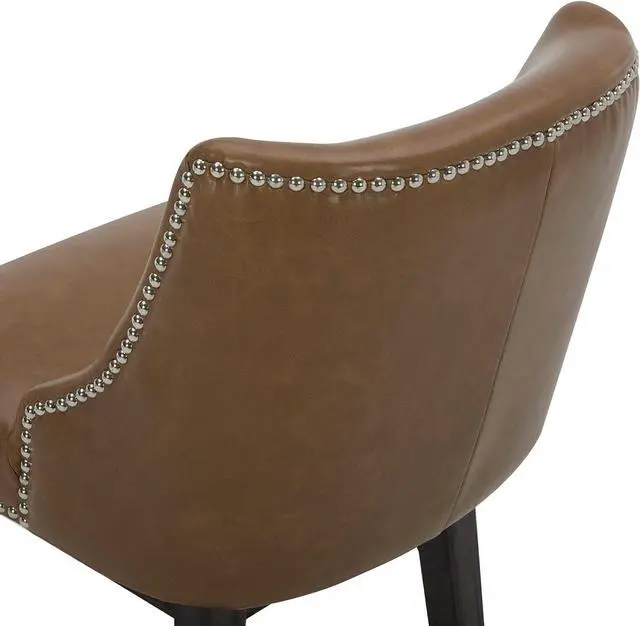 Alt view image 7 of 7 - CHITA Counter Height Swivel Bar Stools Set of 2, FSC Certified Upholstered Counter Stools, Modern Swivel Barstools with Wood Legs for Kitchen Island, 26" Seat Height, Faux Leather in Saddle Brown