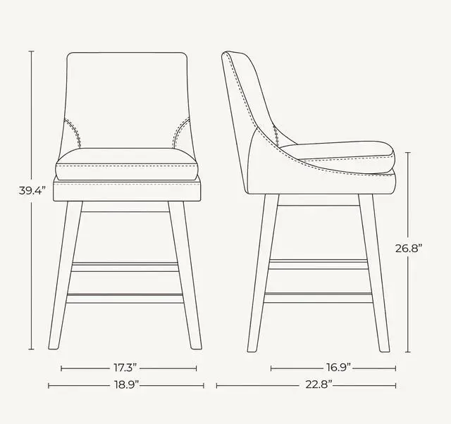 Alt view image 3 of 7 - CHITA Counter Height Swivel Barstool with Back Set of 2, FSC Certified Upholstered Faux Leather Swivel Bar Stool, 26.8" H Seat Height, PU Leather in Stone Gray