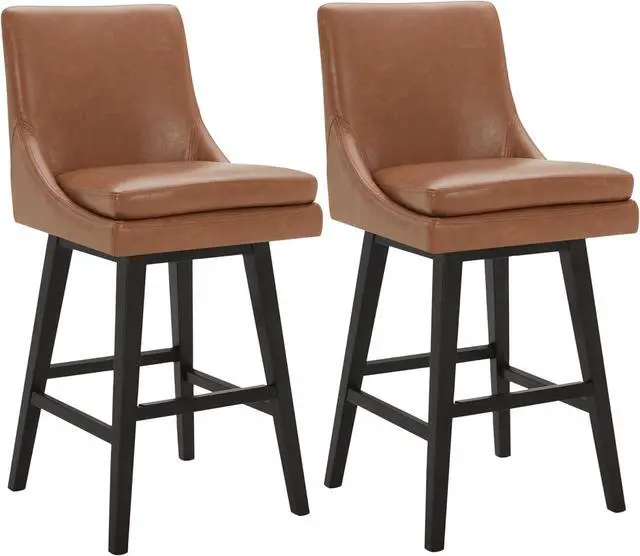Alt view image 3 of 7 - CHITA Counter Height Swivel Barstool with Back Set of 2, FSC Certified Upholstered Faux Leather Swivel Bar Stool, 26.8" H Seat Height, PU Leather in Retro Brown
