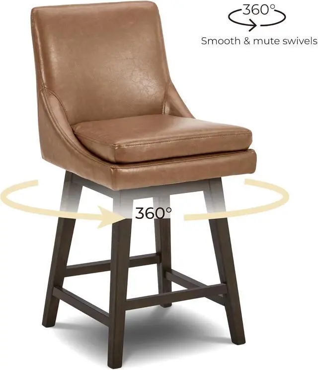 Alt view image 5 of 7 - CHITA Counter Height Swivel Barstool with Back Set of 2, FSC Certified Upholstered Faux Leather Swivel Bar Stool, 26.8" H Seat Height, PU Leather in Retro Brown