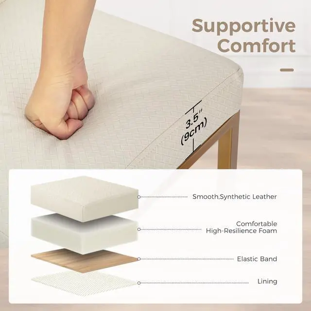 Alt view image 5 of 7 - MAISON ARTS Off White & Gold Bar Stools Set of 4, Counter Height 24 Inch Barstools with Back, Modern Faux Leather Upholstered Bar Chairs for Kitchen Island & Home Bar, Metal Frame, Supports 330 lbs