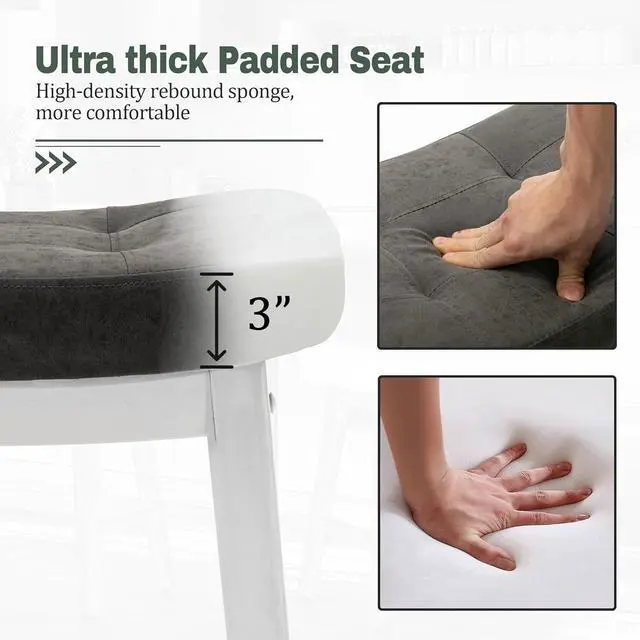 Alt view image 3 of 7 - Counter Height Bar Stools Set of 4 for Kitchen Counter Farmhouse Modern Barstools with Faux Leather Upholstered Backless Seat and Solid Wood Legs 24 inch Bar Chairs, Grey + White