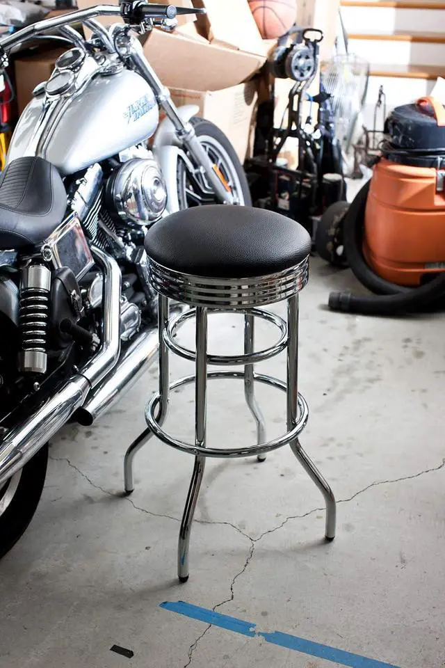 Alt view image 2 of 7 - TRINITY Heavy Duty 30-Inch Backless Swivel Bar Stool for Kitchen, Garage, or Workshop, Chrome Finish with Faux Leather Seat, 2 Pack, Black