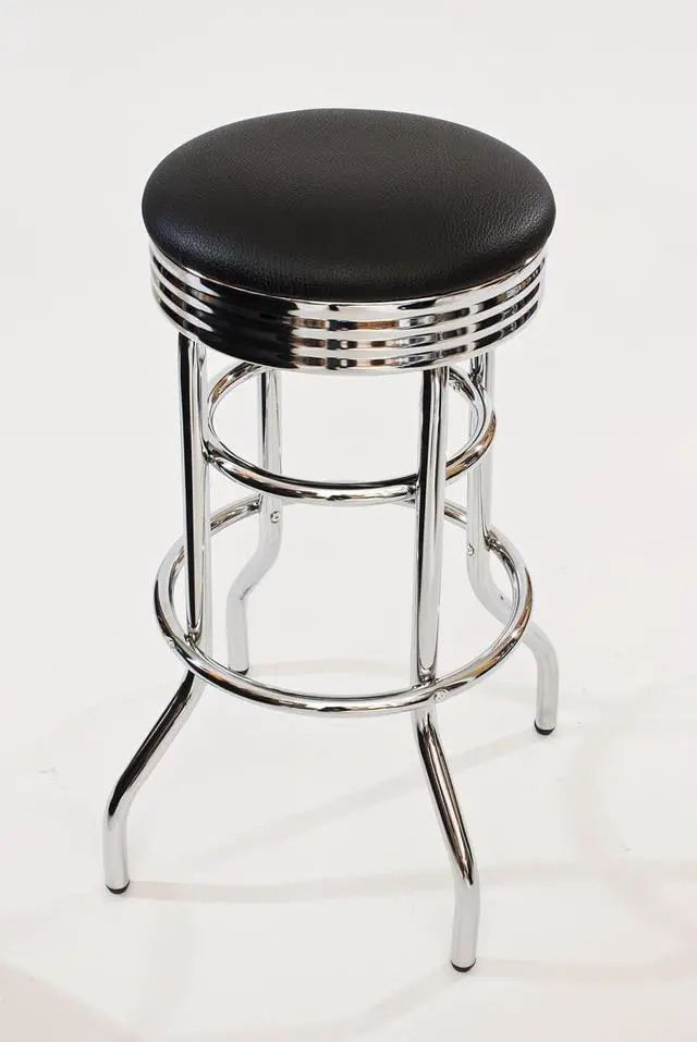 Alt view image 4 of 7 - TRINITY Heavy Duty 30-Inch Backless Swivel Bar Stool for Kitchen, Garage, or Workshop, Chrome Finish with Faux Leather Seat, 2 Pack, Black