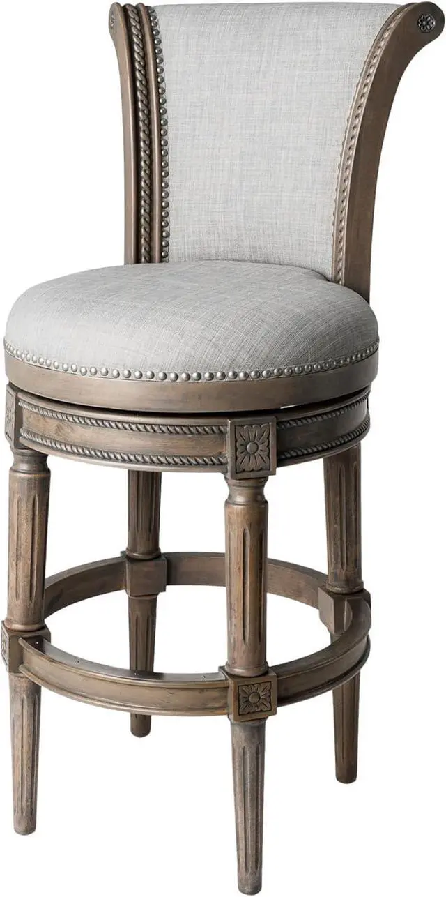 Main image of Maven Lane Pullman Bar Stool  31 Inch Swivel Stool with Footrest  Grey Solid Wood Frame & Grey Fabric Upholstery  Perfect for Bars, Pub Tables & Tall Kitchen Counters