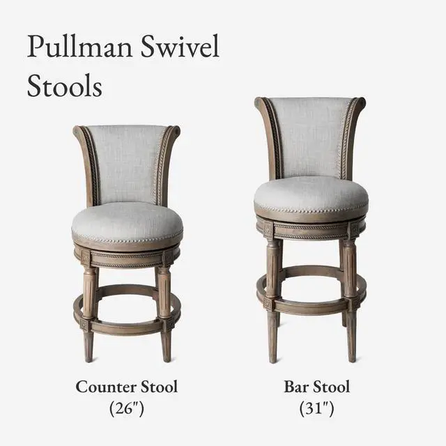 Alt view image 5 of 7 - Maven Lane Pullman Bar Stool  31 Inch Swivel Stool with Footrest  Grey Solid Wood Frame & Grey Fabric Upholstery  Perfect for Bars, Pub Tables & Tall Kitchen Counters