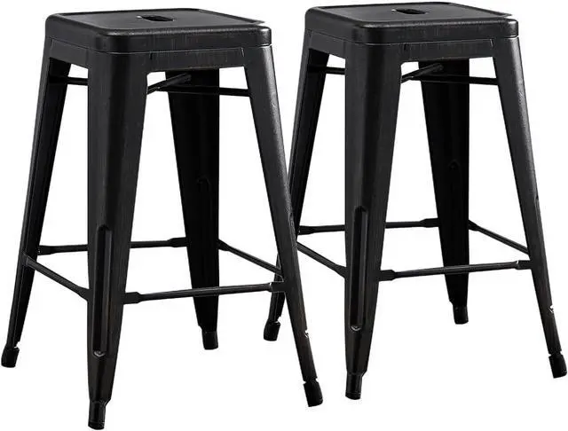 Main image of AC Pacific 24 Metal Backless Barstool Set of 2  Country Rustic Style, Lightweight & Sturdy Build, Easy Assembly  Distressed Black Finish