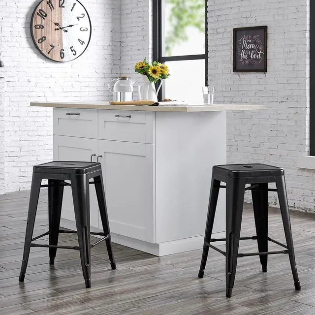 Alt view image 2 of 7 - AC Pacific 24 Metal Backless Barstool Set of 2  Country Rustic Style, Lightweight & Sturdy Build, Easy Assembly  Distressed Black Finish