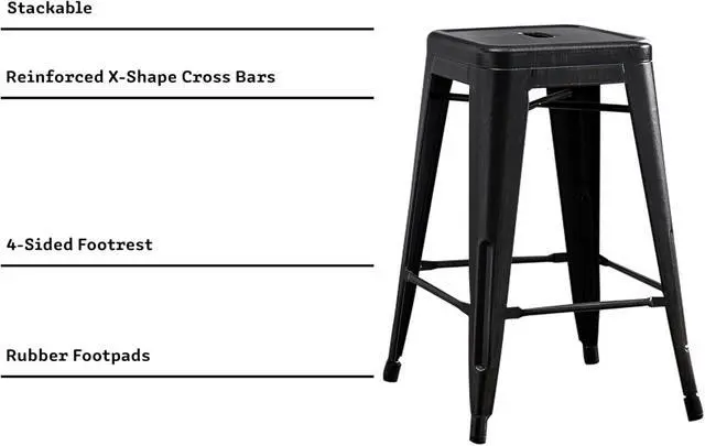 Alt view image 5 of 7 - AC Pacific 24 Metal Backless Barstool Set of 2  Country Rustic Style, Lightweight & Sturdy Build, Easy Assembly  Distressed Black Finish