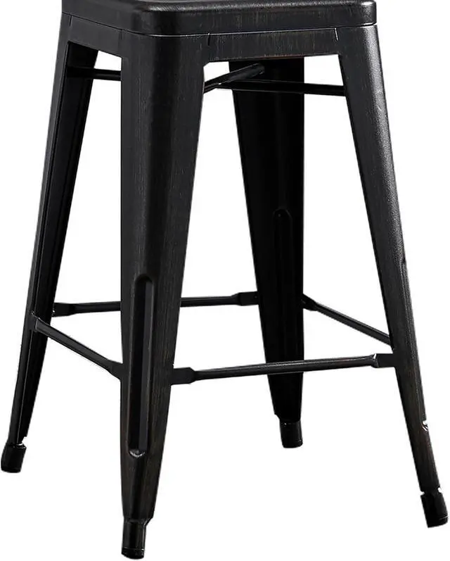 Alt view image 7 of 7 - AC Pacific 24 Metal Backless Barstool Set of 2  Country Rustic Style, Lightweight & Sturdy Build, Easy Assembly  Distressed Black Finish