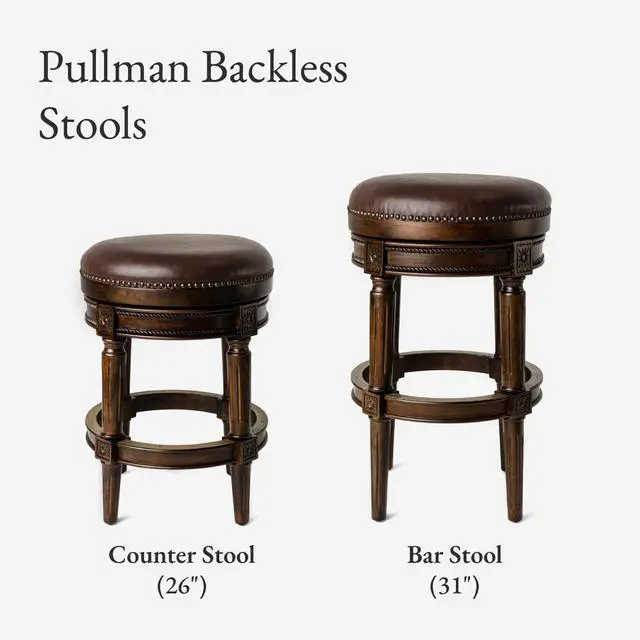 Alt view image 5 of 7 - Maven Lane Pullman Backless Bar Stool 31 Inches  Swivel Stool with Footrest  Brown Solid Wood Frame & Brown Faux Leather Upholstery  Perfect for Bars, Pub Tables & Tall Kitchen Counters