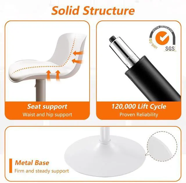 Alt view image 5 of 7 - Kidol & Shellder Bar Stools Set of 2 Adjustable Swivel Counter Height Stools, Modern PU Leather Upholstered with Back Solid Color Barstools for Kitchen Island White