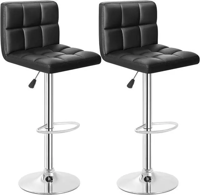Main image of Barstools Set of 2 Counter Height Bar Stools Height Adjustable Back PU Leather Swivel Stools Hydraulic Swivel Dining Chairs for Kitchen Bar Restaurant Living Room, Black