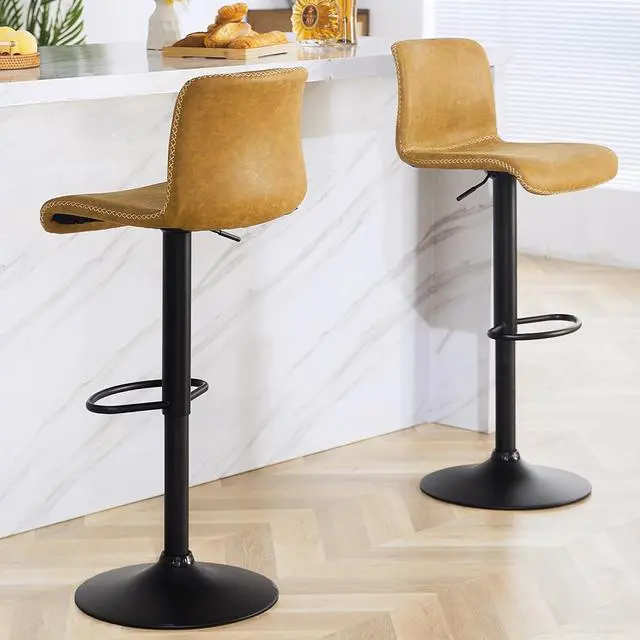 Main image of HeuGah Swivel Bar Stools Set of 2, Adjustable Counter Height Barstools with Back, Brown Faux Leather Bar Chairs for Kitchen Island (Whiskey Brown, Set of 2 (24'' to 32''))