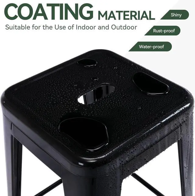 Alt view image 4 of 7 - Vogue Furniture Direct 24" Bar Stools Black Backless Metal Barstools Indoor-Outdoor Counter Height Stools with Square Seat, Set of 2 - VF1571001