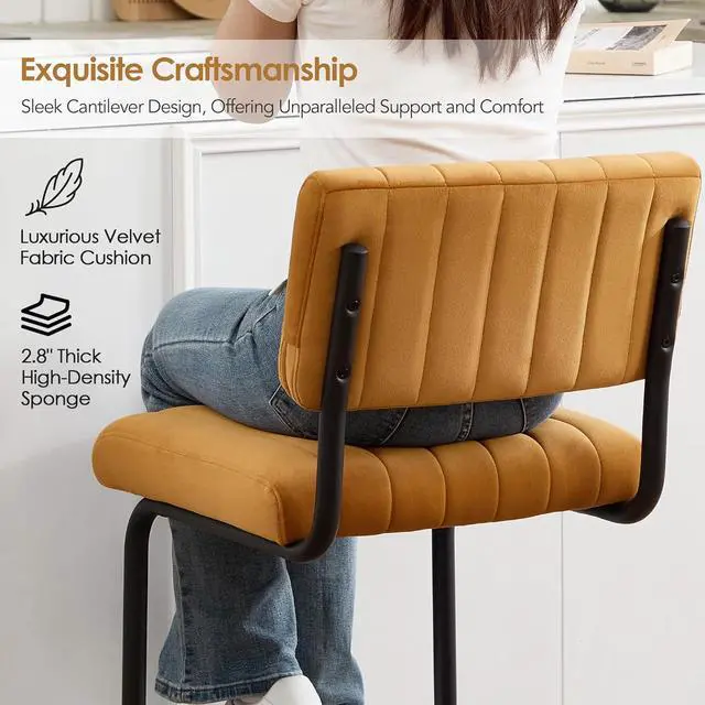 Alt view image 3 of 7 - ONEVOG 30 Inch Modern Bar Stools Set of 2, Upholstered Mid Century Modern Bar Height Stools Chairs with Tufted Cushion and Backs, Velvet Fabric Cantilever Barstools for Kitchen Island Pub