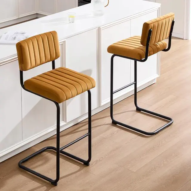 Alt view image 7 of 7 - ONEVOG 30 Inch Modern Bar Stools Set of 2, Upholstered Mid Century Modern Bar Height Stools Chairs with Tufted Cushion and Backs, Velvet Fabric Cantilever Barstools for Kitchen Island Pub