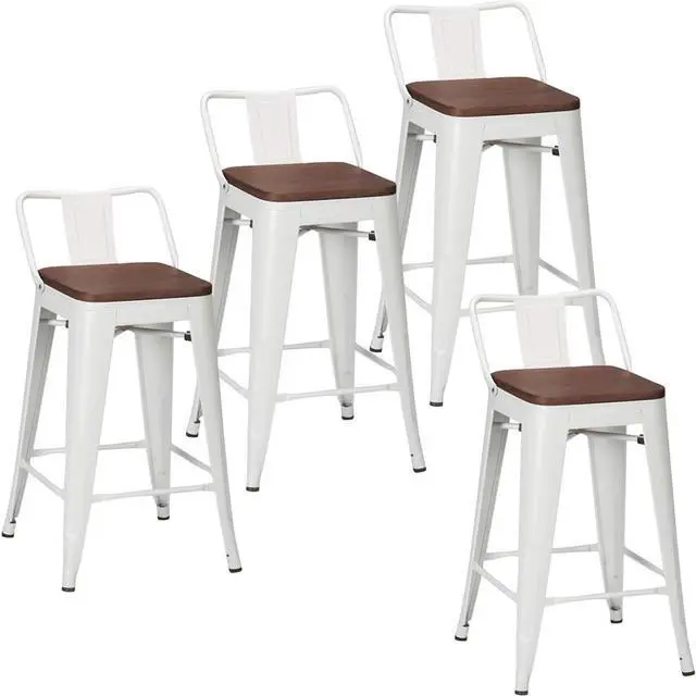 Main image of Changjie Furniture 30 Inch Bar Stools Set of 4 Industrial Metal Barstools Bar Height Bar Stool with Backs for Home Kitchen (30 inch, White)