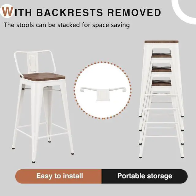 Alt view image 4 of 7 - Changjie Furniture 30 Inch Bar Stools Set of 4 Industrial Metal Barstools Bar Height Bar Stool with Backs for Home Kitchen (30 inch, White)
