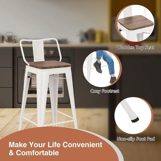 Alt view image 5 of 7 - Changjie Furniture 30 Inch Bar Stools Set of 4 Industrial Metal Barstools Bar Height Bar Stool with Backs for Home Kitchen (30 inch, White)