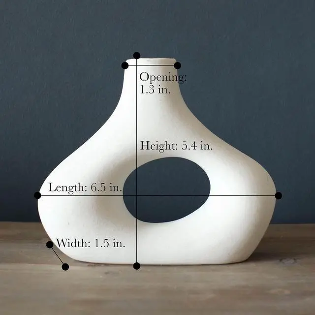 Alt view image 4 of 7 - Carrot's Den Donut Vase, Set of 2 - White Large Ceramic Vase - Minimalist Nordic, Hollow | Table Centerpiece, Olive Plant, Wedding, Living Room, Bookshelf, Office, Modern Home, Entryway, Console