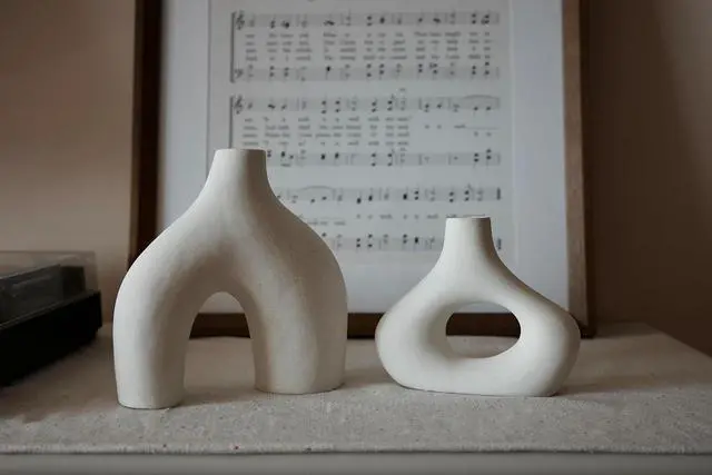 Alt view image 6 of 7 - Carrot's Den Donut Vase, Set of 2 - White Large Ceramic Vase - Minimalist Nordic, Hollow | Table Centerpiece, Olive Plant, Wedding, Living Room, Bookshelf, Office, Modern Home, Entryway, Console